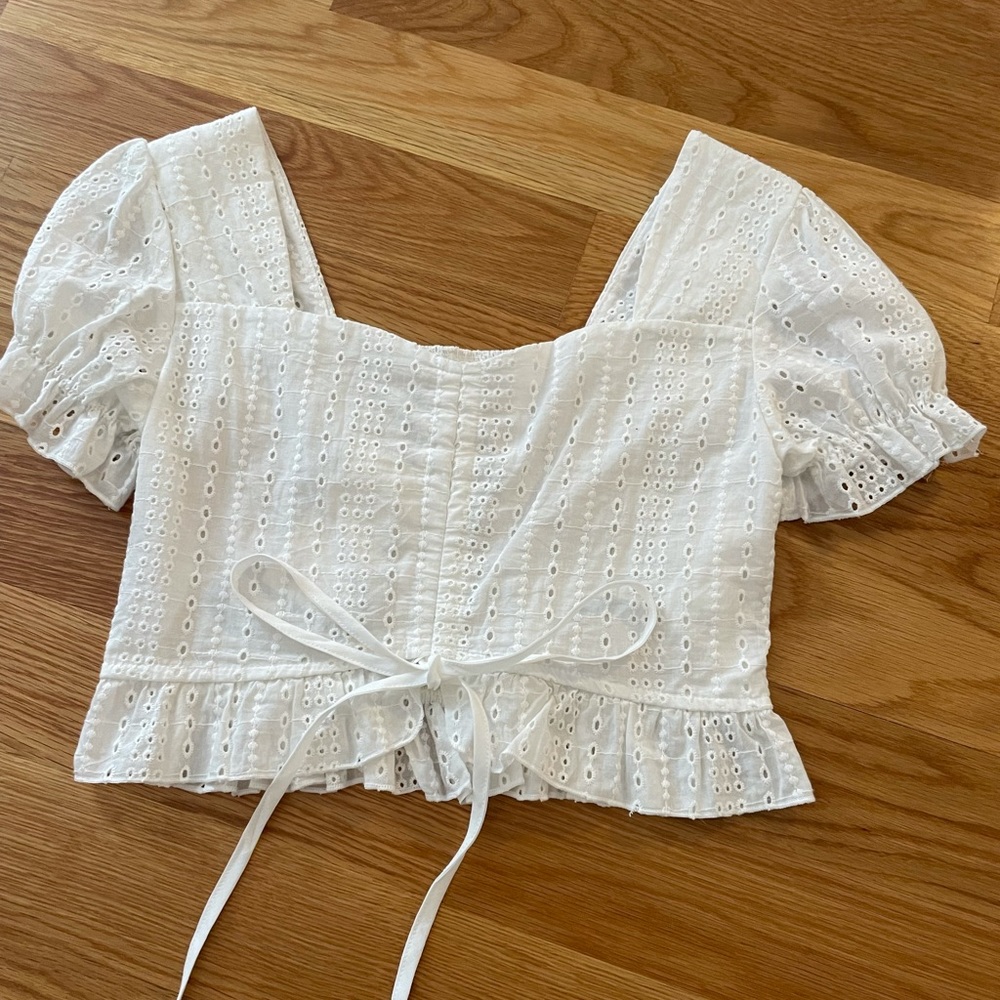 Romwe white puff sleeve top